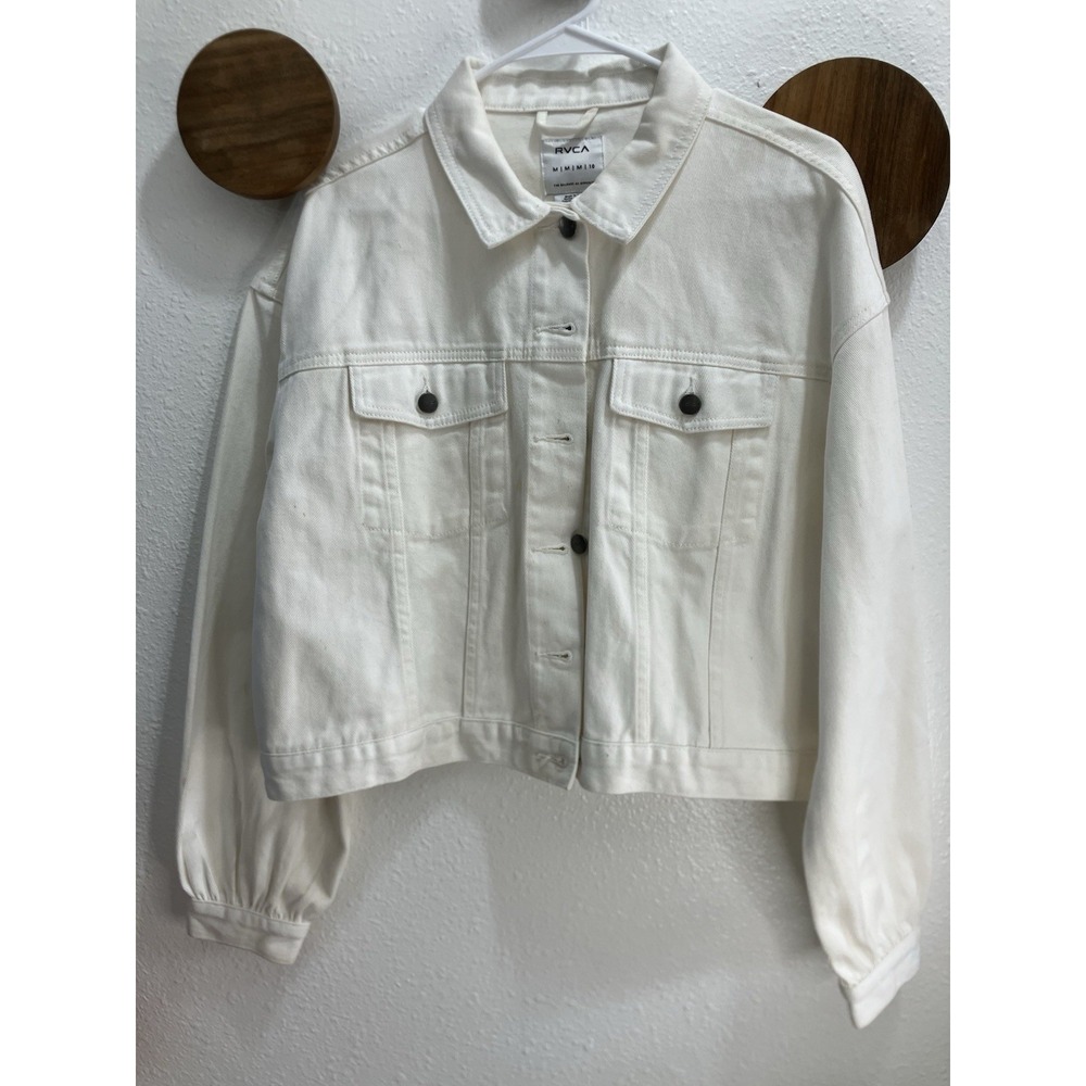 RVCA  White Denim Jacket Clean Girl Minimal Euro Summer Americana Size Medium